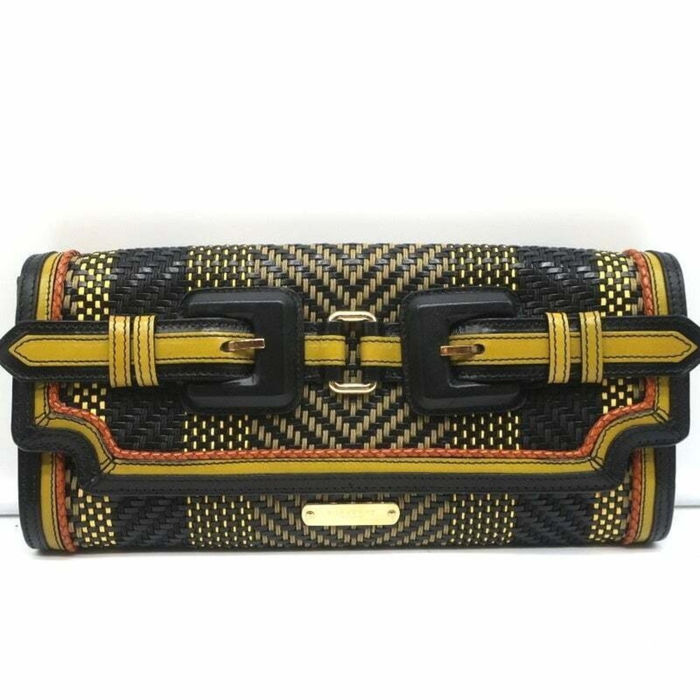 Burberry Prorsum Margot Oversize Buckle Clutch Black/Multi Woven Leather - Picture 2 of 12